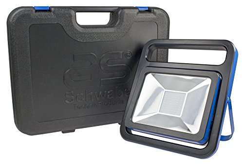 as - Schwabe Chip-LED-Strahler mit Akku und Koffer, 50 W, IP 54 Baustrahler für Aussen und Baustelle, 1 Stück, blau, 13 Stück, 46470