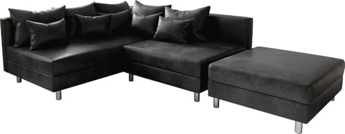 DELIFE Eckcouch Clovis Anthrazit Antik Optik mit Hocker Ottomane Links Ecksofa modular
