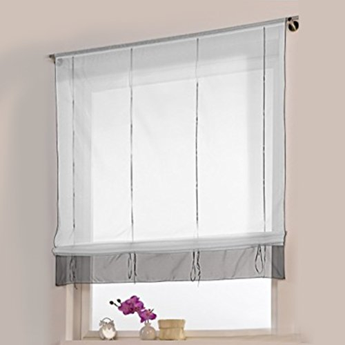 HongYa Bändchenrollo transparenter Voile Raffrollo Tunnelzug Raffgardine Vorhang H/B 155/80 cm Grau