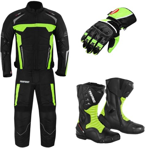 Motorcycle Clothing Suit - Motorbike Suit With Racing Gloves - Motorbike Boots Leather Shoes - 2 Piece Suit Armored Waterproof Suits Jacket Trouser CE Armor For All Weather Mens (Green, 2XL)