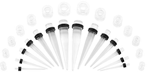 Huacan Ohr Dehnstäbe Tunnel Set - Acryl 28 Stück Scwarz Klar Unsiex Dehnstab Dehnset Dehnungsstäbe Taper Plug Ohr Piercing Stecker Expander Damen Herren 2mm-10mm