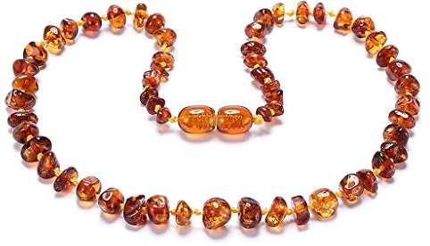 ZHAOXIA Bernsteinkette (Cognac) – 100% Echter Baltischer Natur Bernstein – Länge 33 cm