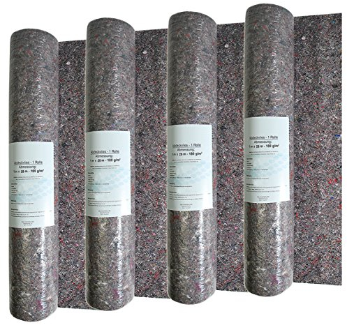 HELO Antirutsch Malervlies 4 x 25 m Rolle (Breite: 1m) wiederverwendbar, Profi Maler Schutzvlies Abdeckvlies aus saugstarken Baumwollfasern 180 g/m² mit undurchlässiger und rutschfester Unterseite