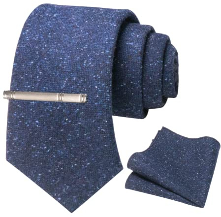 JEMYGINS Cravate et mouchoir de poche en laine cachemire pour homme, bleu, M