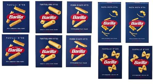 TESTPAKET Pasta Barilla italienisch (10 x 500g) 5 Arten von Nudeln kurze Nudeln (Fusilli-Tortiglioni-Penne Rigate-P.Mista-Farfalle) | pasta mista barilla