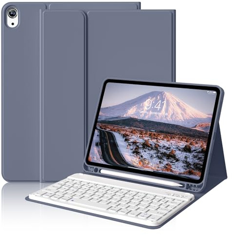 ZOYU Keyboard Case for iPad Air 11 Inch M3 (2025) / M2 (2024), iPad Air 5th/4th Generation 10.9 Inch (2022/2020) with Pencil Holder Slim Smart Cover Detachable Wireless Bluetooth Keyboard, Purple Grey
