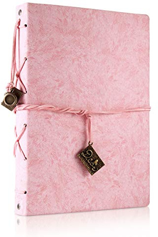 Notizbuch DIN A5 Vintage Leder Tagebuch Notizblock Nachfüllbares Skizzenbuch Sketchbook Blanko Kraft Papier Notebook Reise Journale Book Ringbuch mit 200 Kraft Seiten / 100 Blätter und 1 PVC Tasche