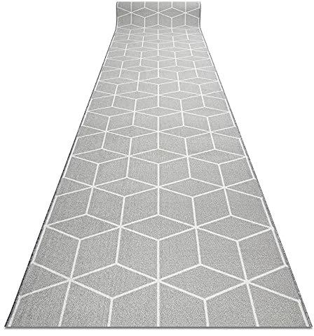 rugsx Antirutsch Teppichläufer Cube Würfel - moderner Kurzflor für Küche, Flur & Wohnzimmer, Meterware, grau 110x210 cm