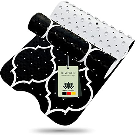 SilverRack Badewannenmatte 100x40 cm (Marokko Motiv Schwarz) - Antirutschmatte Badewanne BPA frei für Kinder und Babys - Duschmatte schimmelresistent & maschinenwaschbar - Boho Badematte