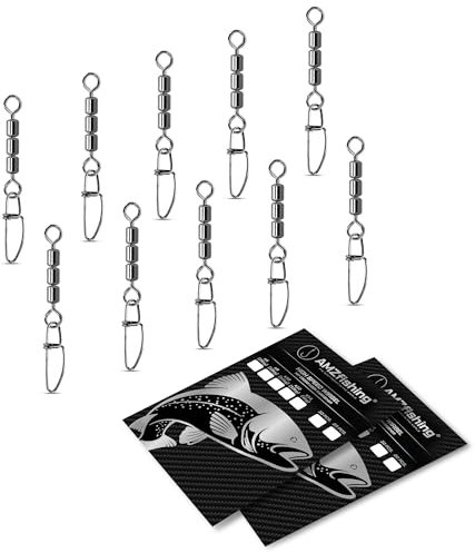 AMZfishing NEU 10x High-Speed Wirbel mit Crosslock | Dreifachwirbel | Angelwirbel | Forellenwirbel | Angelzubehör | Forellenköder | Wirbelsortiment | Angeln Wirbel (FS-Crosslock 10, 10)