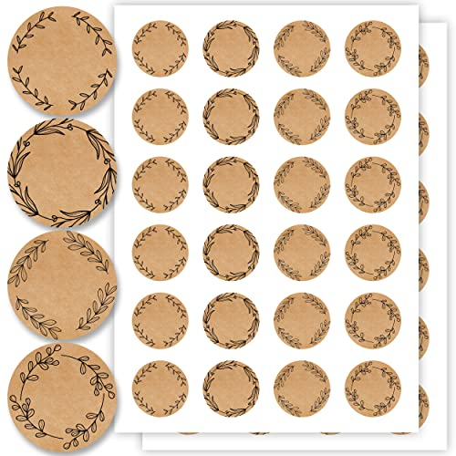Aufkleber für Weihnachten (48 Sticker) - Weihnachtsaufkleber zum Beschriften für Geschenke - Weihnachtssticker Rund - Weihnachts Etiketten für Beschriftung - Selbstklebend - Kraftpapier-Optik Floral