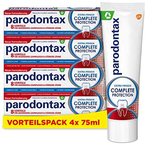 Parodontax Complete Protection Zahnpasta mit Fluorid, 4x75ml, hilft Zahnfleischbluten zu reduzieren und vorzubeugen