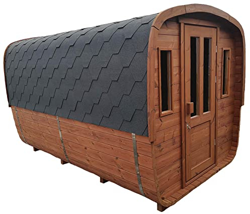Generisch Gartensauna Haus 350 cm montiert Thermoholz 2 Räume Outdoor Fasssauna Gartensauna, Außensauna, Sauna Fass für 4 Personen