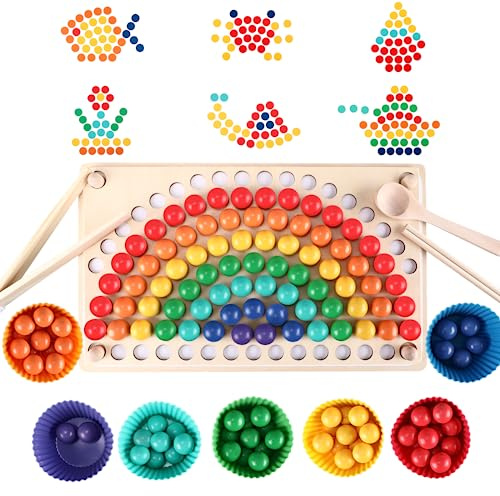 Motricidad Fina, Rompecabezas Niños, Juegos Material Montessori 3 Años, Juego de Cuentas de Madera, Manos Cerebro Entrenamiento Juguete Educativo, Juguetes Educativos Regalo para Niño Niña (A)