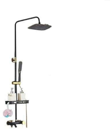 Duschsystem Mit Armatur Und Ablage, Duschset Messing Mit 3 Wasserauslässen, Duscharmatur Mit Handbrause, Höhenverstellbar Duschstange, ÜBerkopfbrauseset FÜR Bad