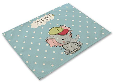 Tovagliette Americane Ragazzo Elefante Verde Sottopiatti Cotone Lino Tovaglietta Americana Lavabili Tovagliette Colazione Antiscivolo Tovaglietta Resistente Calore Tovagliette 30x45 6 Pcs