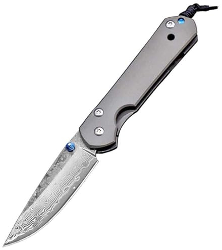 Joa Couteau damassé de qualité supérieure - Couteau de poche - Couteau de poche pliable - Couteau pliant - Couteau de survie - Couteau de chasse en titane - Mini couteau EDC