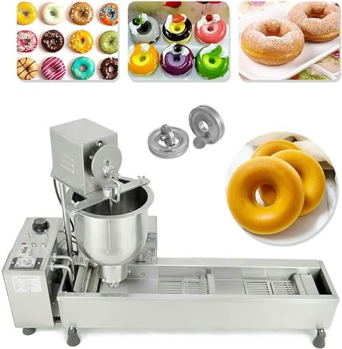 Commercial Automatic Donut Making Machine, Single Row Auto Doughnut Maker, 7L Hopper Donut Maker with 3 Sizes Molds, Doughnut Fryer, 304 Stainless Steel Auto Donut-1pc