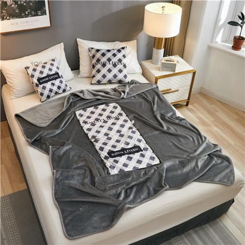 Surwin Flanelldecke Reisedecke Kissen Decke 2 in 1, Weiche Flauschig Decke für Flugzeug, Verwandlungskissen mit Reißverschluss umwandelbar zur Decke, Multifunktionale (150x200cm,Plaid)