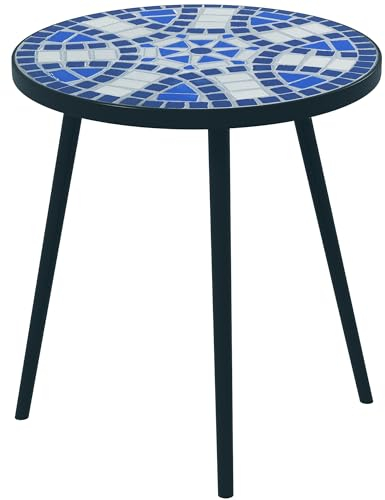 Outsunny Table Bistro Ronde de Jardin Table d'extérieur Plateau mosaïque céramique Acier Ø35 x 45,5H cm Noir