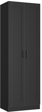 Panana Wooden Storage Cabinet, Freestanding Tall Kitchen Cupboard Sideboard Organizer Unit Collection Food Pantry Cabinet Narrow Cabinet With 2 Doors & Adjustable Shelves (Black)