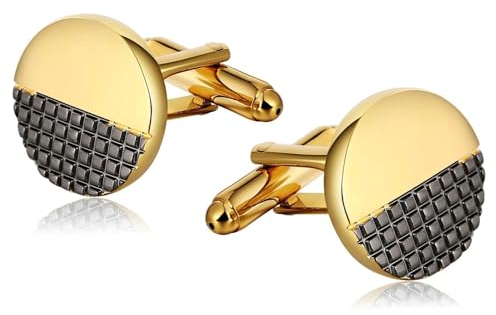 Dsnyu Cufflinks for Men Gold, Manschettenknöpfe Herren Quadratisches Inlay Halbrund Edelstahl Hemd Anzug Schmuck mit Geschenkbox