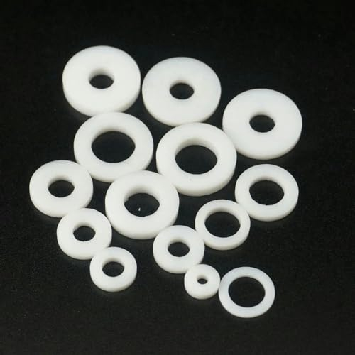 50 Stück, Größe Außendurchmesser 8,5 mm–18 mm, Innendurchmesser 3 mm–10 mm, Dicke 2 mm, 3 mm, 4 mm, PTFE-Dichtung, flache Unterlegscheibe, Abstandsdichtung für Manometer – 18 x 6 x 2 mm
