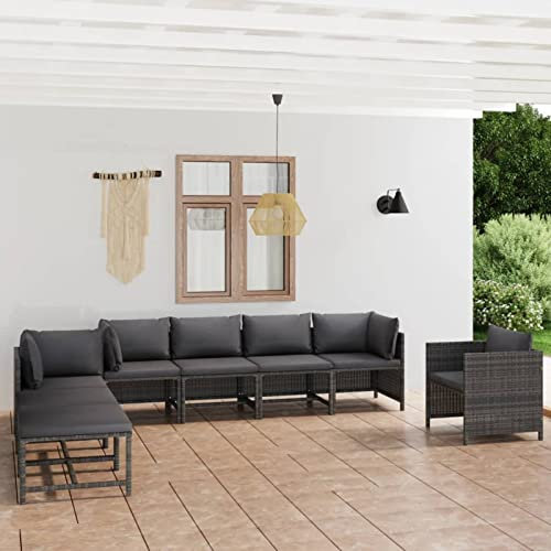 Homgoday 8-TLG. Garten-Lounge-Set mit Kissen Gartenmöbel Set Balkonmöbel Gartenlounge Gartensofa Ecksofa Modular Sofa Lounge Sitzgruppe für Terrasse Garten Balkon Poly Rattan Grau