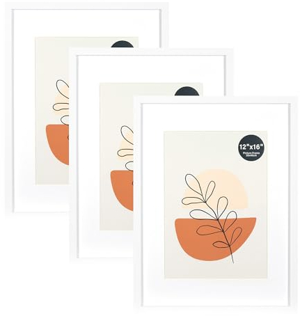 KAIWIN Bilderrahmen 30x40cm Weiß 3er Set-mit Passepartout 21x30 cm (A4), Bilderrahmen 30x40, Holz rahmen mit Acrylglas zum aufhängen, Für Fotos, Poster, Puzzles| Posterrahmen