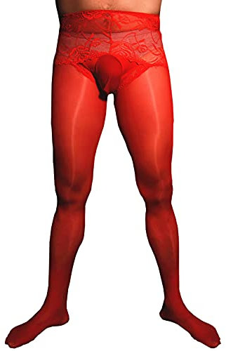 BESYFAY Herren Sissy 8 Den Öl Glänzend Nylon Strumpfhosen Ultradünn Durchsichtig Niedrige Taille Strumpfhose mit Penishülle