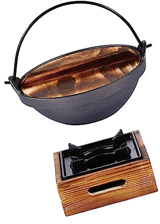 Gogogmee Japanese Sukiyaki Cast Iron Hot Pot 20cm Screw-thread Soup Pot with Aluminum Square Furnace Household Outdoor Picnic Camping Cookware Set