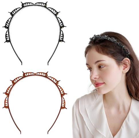 2er-Pack Doppelschicht-Haarspangen, Haarreif mit klammern, geflochtene Haarspangen,Stirnband mit Zahnstirnband Braid Tool, Styling-Zubehör für Frauen, Mädchen,als Haarreif für Frauen im Friseurbedarf