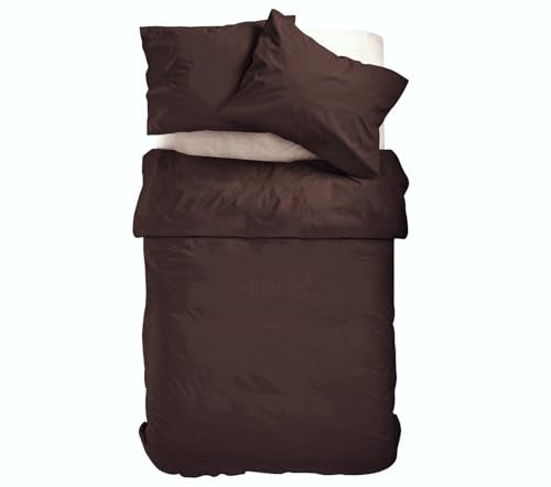 Amolavet Winter Bettwäsche 155x220 2teilig Set Braun aus Gebürstetem Mikrofaser Winterbettwäsche 155x220 Bettbezug 155 X 220 + Kissenbezüg 80x80 Mit Reißverschluss für Einzelbett