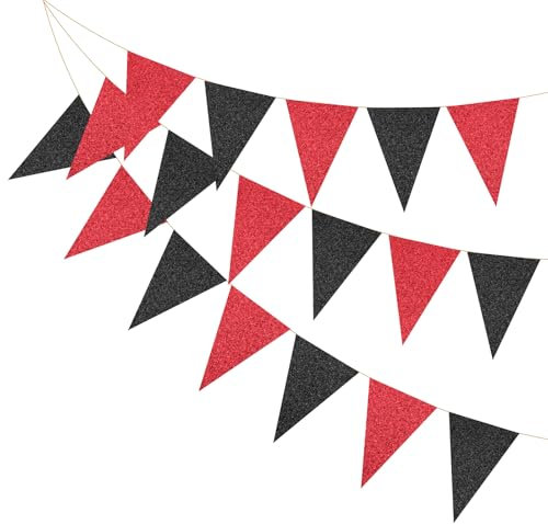 PATIKIL 2Pcs 16.5 Ft Bandiere Pennone Bandierine Triangolo Nero/Rosso