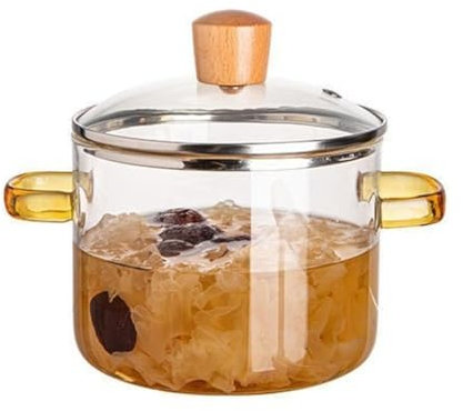 Olla de cocina de vidrio, olla de vidrio con tapa, olla de vidrio transparente de 1,6 L, olla de cocción a fuego lento para microondas, resistente al vidrio