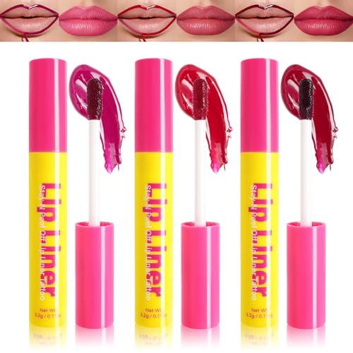Peel Off Lipliner Stain, 3 Farben Lip Stain Peel Off Matte Finish, Langanhaltend Abziehbarer Lip Liner Tattoo, Wasserfest & Wischfest Lippenfleck, Highly Pigmented Lip Tint, Übertragungsfest Lipgloss