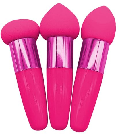 Makeup blender - skönhetssvampset, mjuk foundation blandning | 3 st latex - makeupsvampar med handtag, återanvändbar kosmetisk puff för vätska, kräm och pulversmink