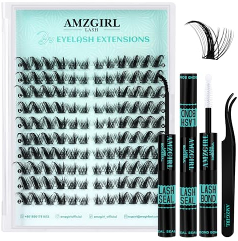 120Pcs Wispy Eyelash Clusters Kit, Natural Eyelash Extension Kit with Links & Rechts C Curl Individual Eyelashes, Bond and Seal and Applicator(Aurora,C Curl,14Pairs)