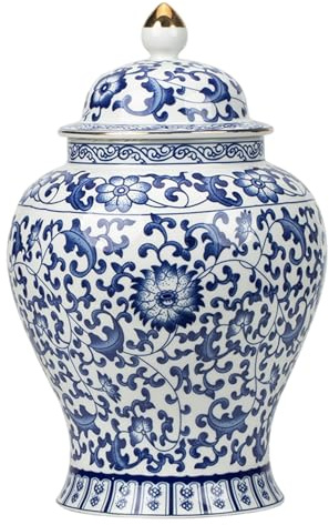 Pocs au gingembre bleu et blanc avec couvercle des vases en porcelaine décorative en céramique pour table, salon, étagère de style chinois de style chinois (paire)