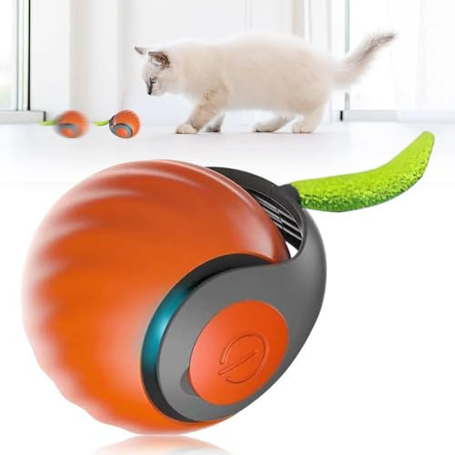 Gahwa Speedy Tail 2.0 NEW, Interaktives Katzenspielzeug Ball Elektrisch Interaktiver Spielball für Katzen Katzenspielzeug Selbstbeschäftigung Katzenball mit 2 Ersatzschwanz (Orange)