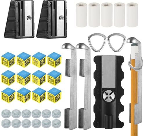 Bosreroy 38-teiliges Billardqueue-Reparaturset mit Multifunktionswerkzeugen, Kreide, Aderendhülsen, Schleifpapier und Klebstoffen