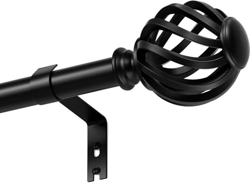 PeSenp Black Curtain Poles for Eyelet Curtains 95 to 249 cm, 16 mm Diameter Decorative Splicing Curtain Rod with Brackets and Finials for Bedroom, Living Room(Window Size:55-209 cm)