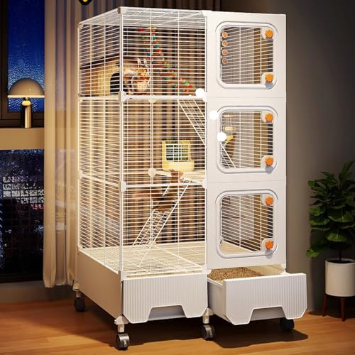 Chinchillakäfig, Eichhörnchenkäfig, Katzenkäfig, Laufstall Für Kleintiere, 1,5 Cm Gitterabstand, Leicht Zu Reinigen, Herausziehbares Gitterfach Für Chinchillas/Kaninchen, Frettchenkäfige(71*46*131cm)