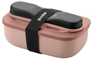 Guzzini - Store&Go, Set Lunch Box con Posate da Viaggio - Rosa Fiore di Pesco, 20x12xh7 cm - 900 cc - 171102251