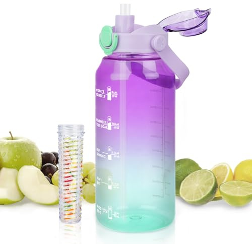 omedecal Large Water Bottle 2L, Cold Hot Drinking Bottles for Adults with Handle and Straw, Reusable Leakproof Sports Water Bottle for Gym Travel Sports Outdoor (Blue)