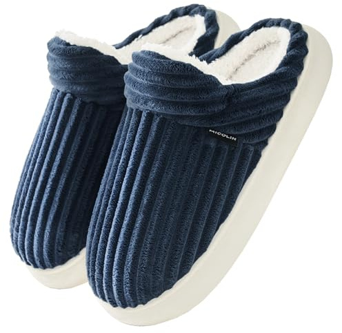 Donpapa Pantofole Donna Uomo Ciabatte Invernali Peluche Casa Comode Schiuma Scarpe Memoria Morbida Antiscivolo Inverno Cotone Slippers Blu marina 290