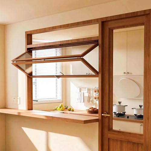 Ventana De Concesionarios Plegable Con Manija De Bloqueo, Ventana Corrediza Vertical Guillotina Doble Con Marco Madera Y Vidrio Reforzado Para Puestos De Venta Y Cocinas Comerciales(20x24in/51x61cm)