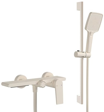 BiaoTeng Grifo Bañera y Ducha con Cascada 3 Modos agua Fría y Caliente Grifo de Bañera y Ducha con Alcachofa Leche Blanca