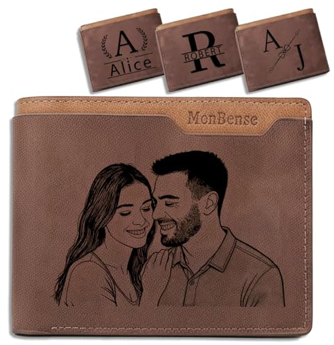 JONZIN Personalisiertes Portmonee Männer, Anpassung Geldbeutel Herren Brieftasche für mit Gravur und Foto, als Geschenk für Vater und Ehemann zu Valentinstag, Vatertag, Geburtstag, Weihnachten