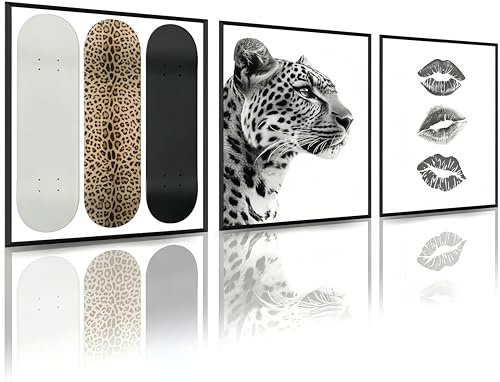 Linilioart Trendiges Leoparden-Wandposter, 3er-Set, Schicke Leinwand-Dekoration für Wohnzimmer, Schlafzimmer, Ästhetische Luxus-Poster, Ungerahmt, 30 x 40 cm